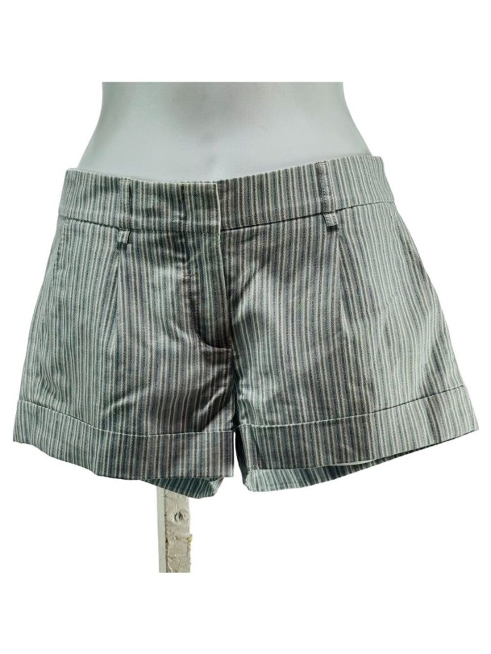 BCBG MAXAZRIA  Womens Shorts Symone Linen Blend Cuffed White Blue Striped Size 0